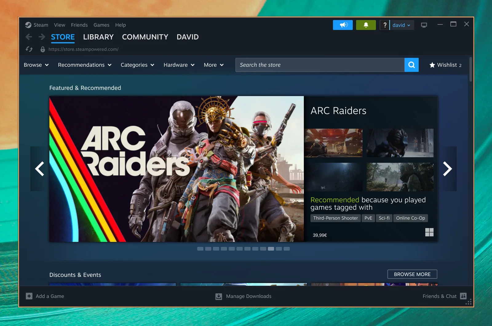 Omarchy에서 게임 상점을 보여 주는 Steam